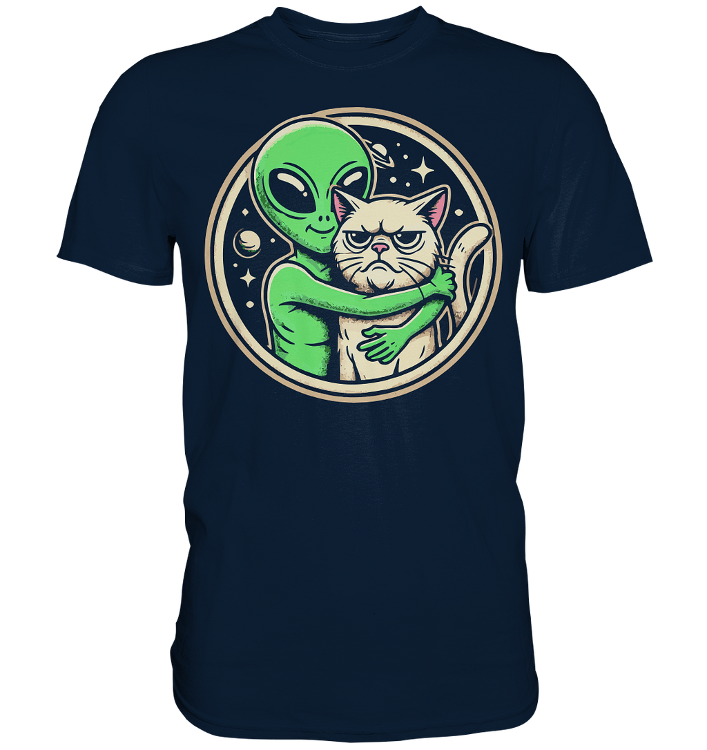 Alien mit Grumpy cat - Premium Shirt
