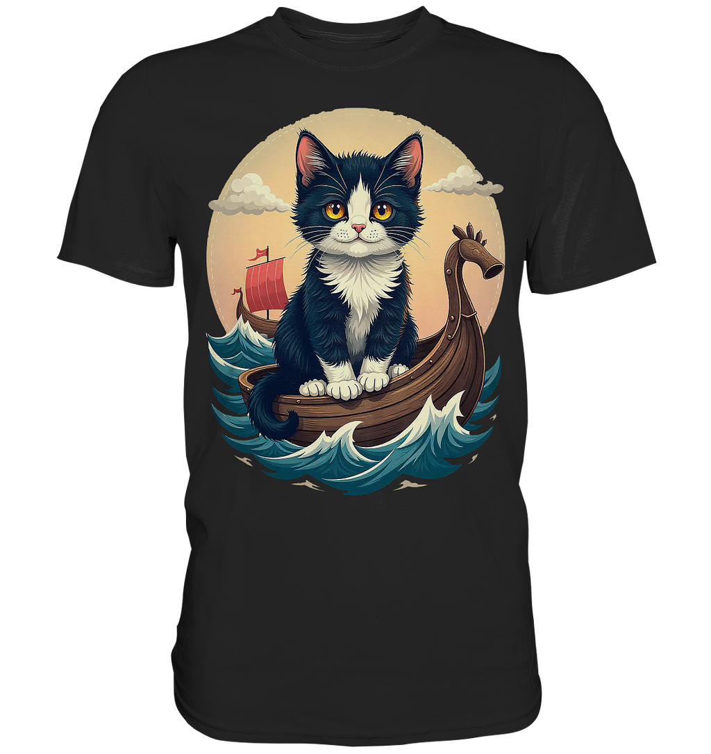 Süsse Katze auf Wikingerschiff Illustration - Premium Shirt