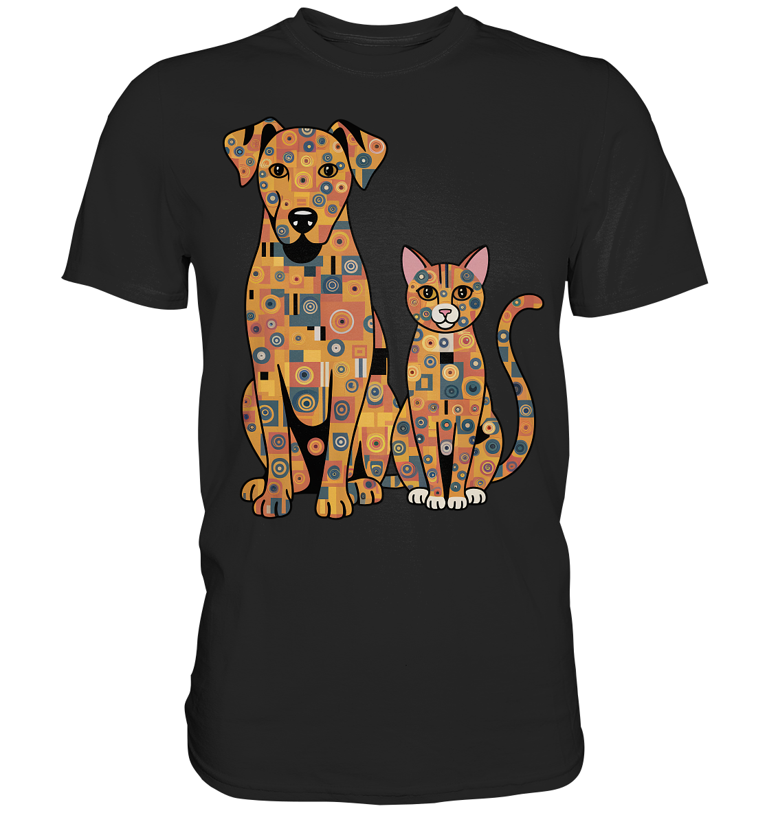 Illustration Hund und Katze in Klimt  Style - Premium Shirt