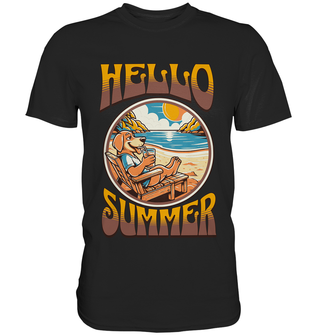 Hello Summer Hund am Strand Retro - Premium Shirt