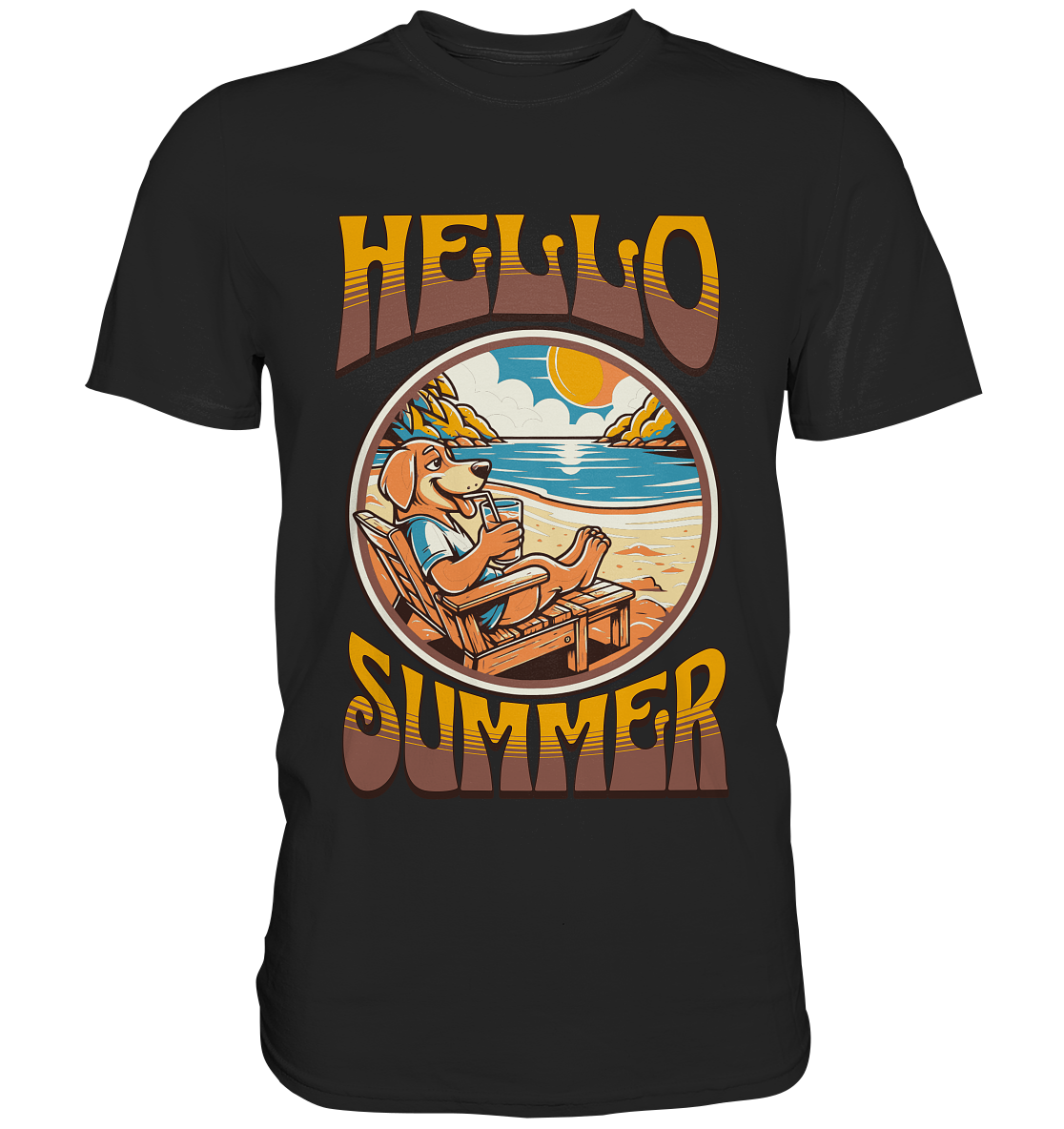 Hello Summer Hund am Strand Retro - Premium Shirt