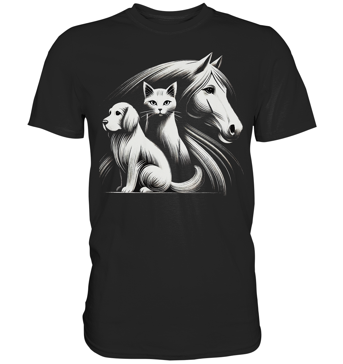 Zeichnung Hund, Katze Pferd - Premium Shirt