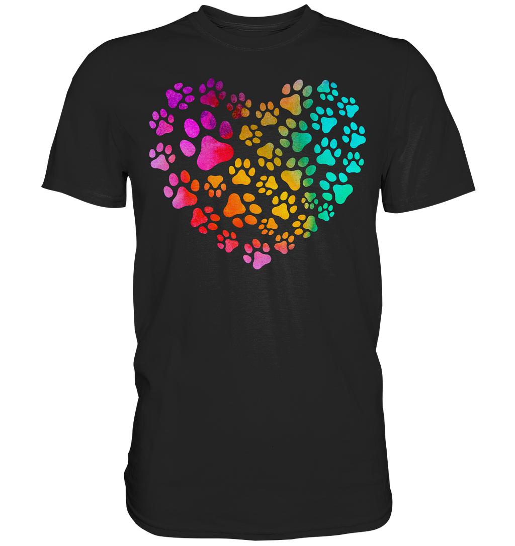 Bunte Pfoten in Herzform, beidseitig gedruckt - Premium Shirt