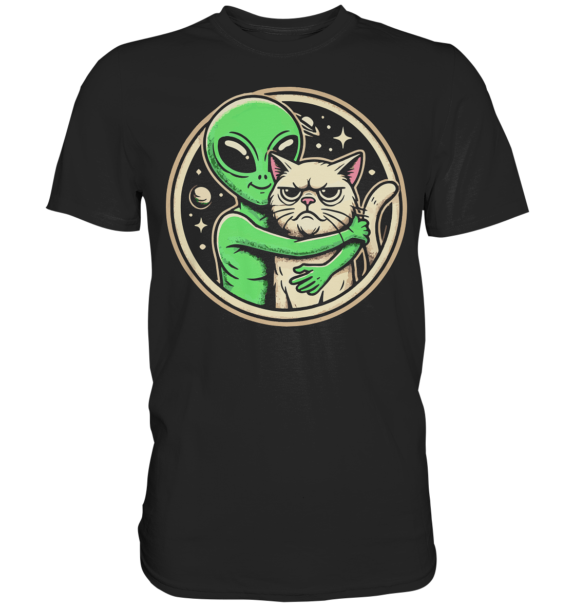 Alien mit Grumpy cat - Premium Shirt