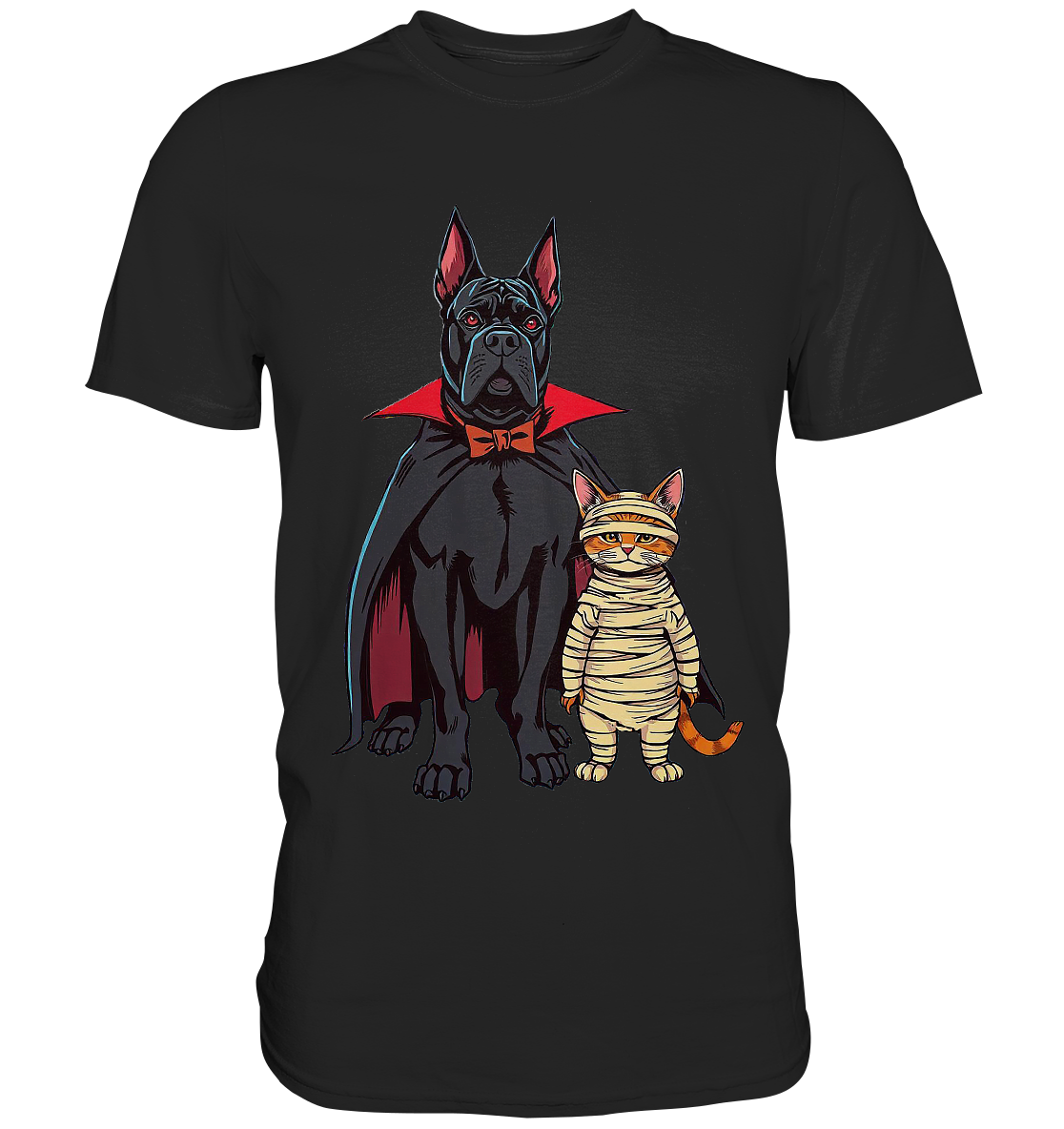 Halloween Cane Corso mit Katze als comic - Premium Shirt