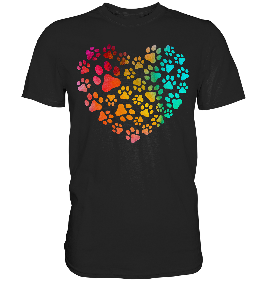 Bunte Pfoten in Herzform - Premium Shirt
