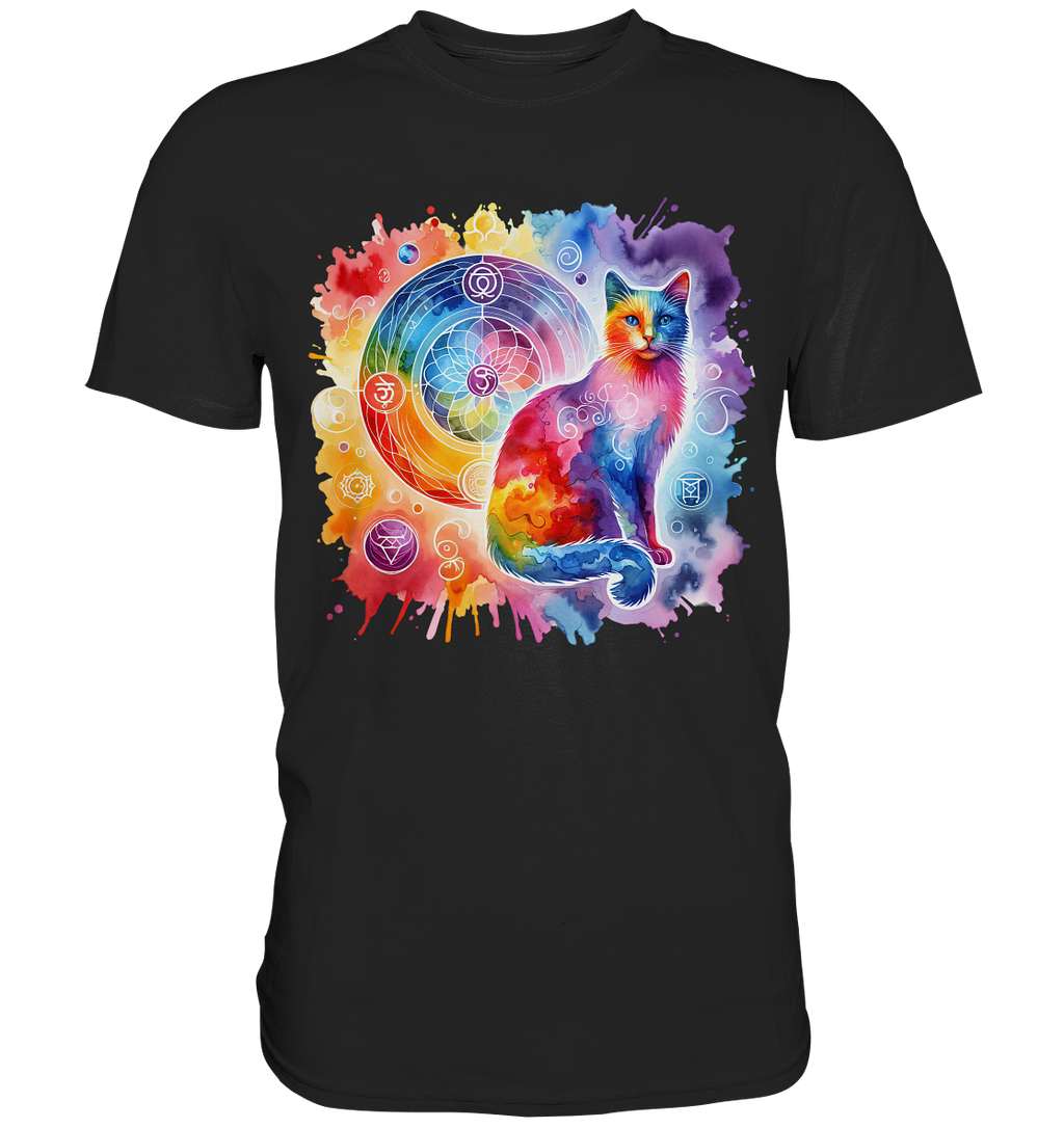 Shakra Design mit Katze - Premium Shirt