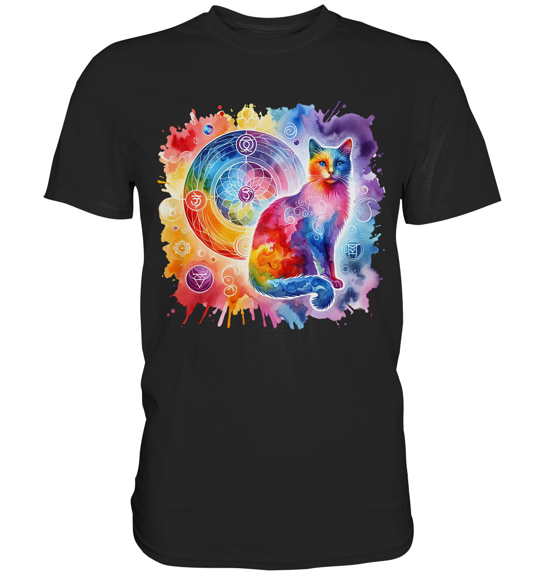 Shakra Design mit Katze - Premium Shirt