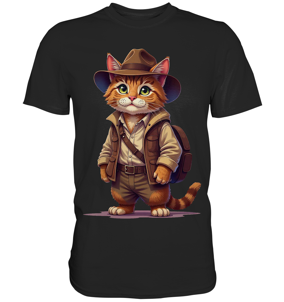 Abenteurer Katze Cartoon  - personalisierbar - Premium Shirt