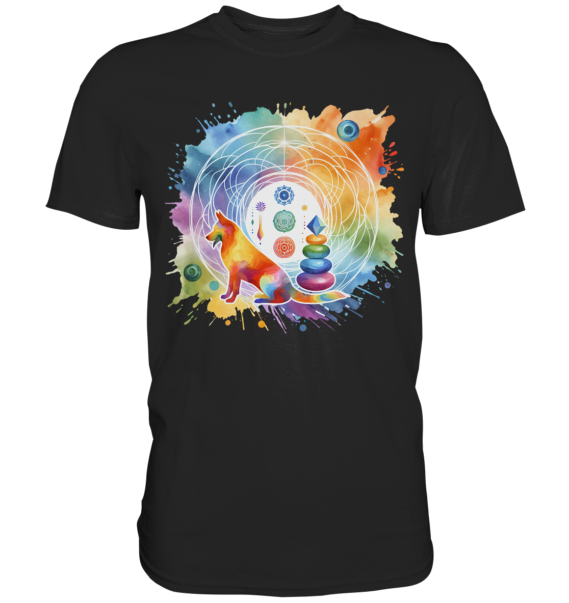 Chakra Art mit Hund Aquarell  - Premium Shirt