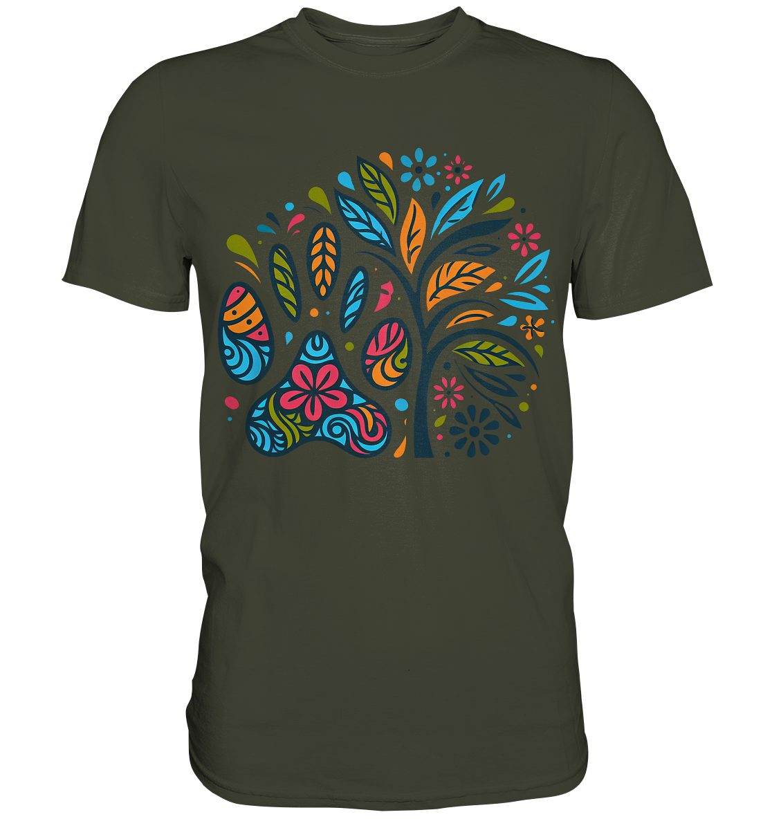 Pfote und Baum Farbenfrohes Design - Premium Shirt