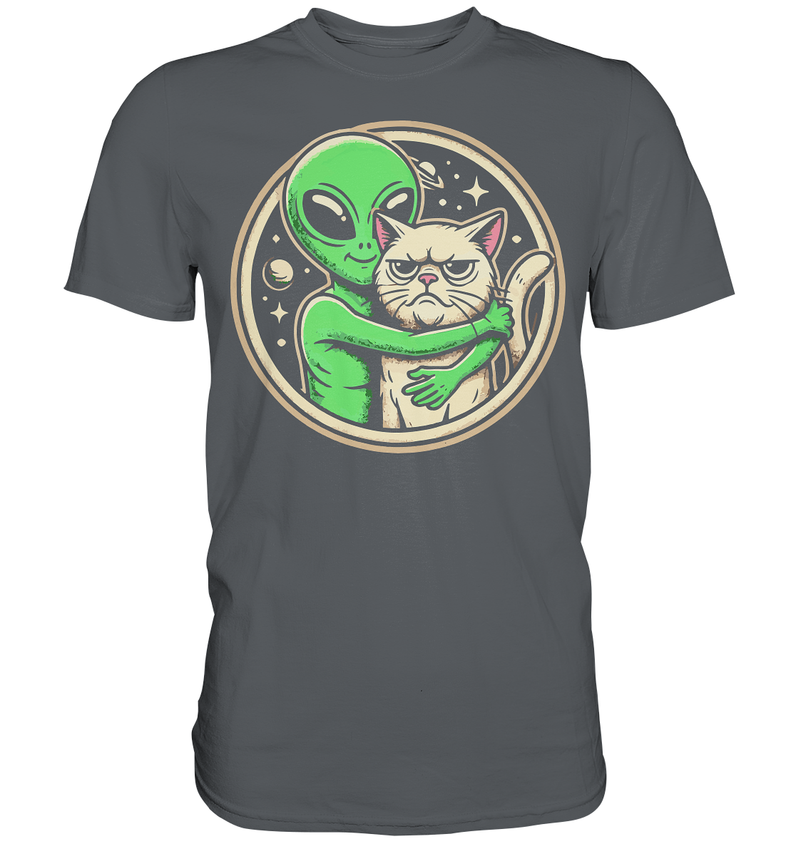Alien mit Grumpy cat - Premium Shirt