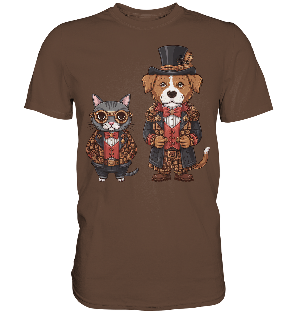 Steam Punk Hund und Katze - Premium Shirt