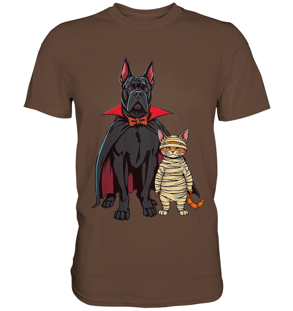 Halloween Cane Corso mit Katze als comic - Premium Shirt