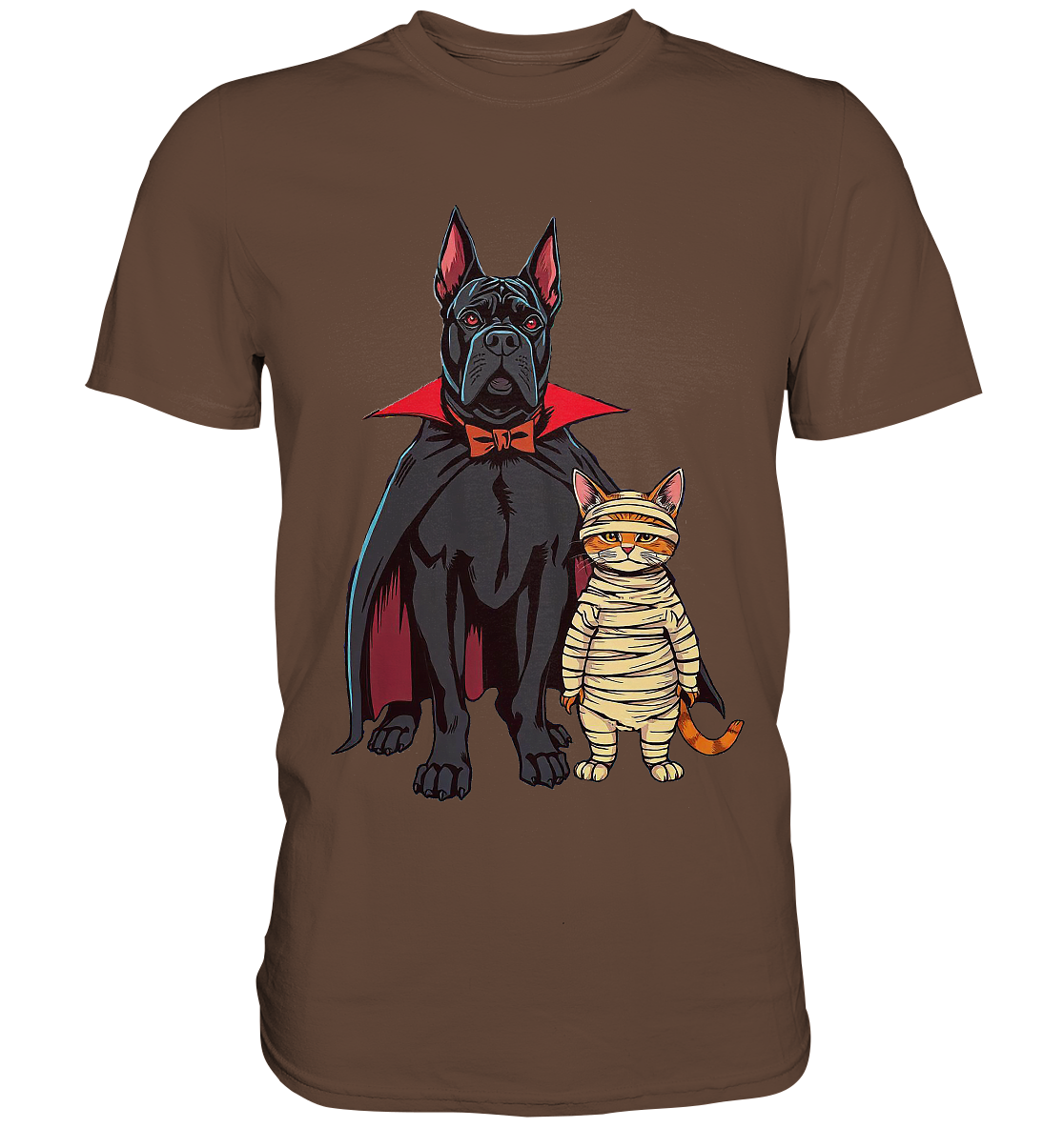 Halloween Cane Corso mit Katze als comic - Premium Shirt