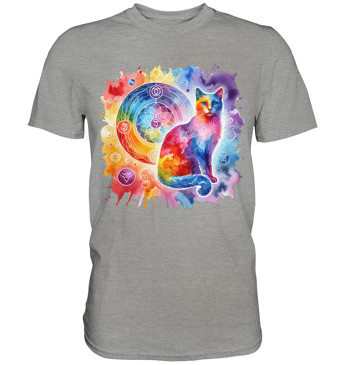 Shakra Design mit Katze - Premium Shirt