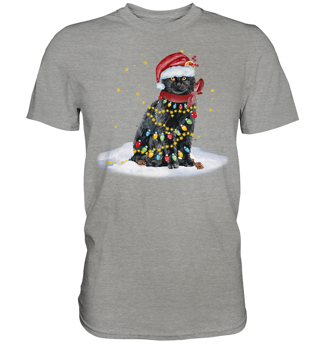 Lustige Weihnachts Katze Zeichnung - Premium Shirt