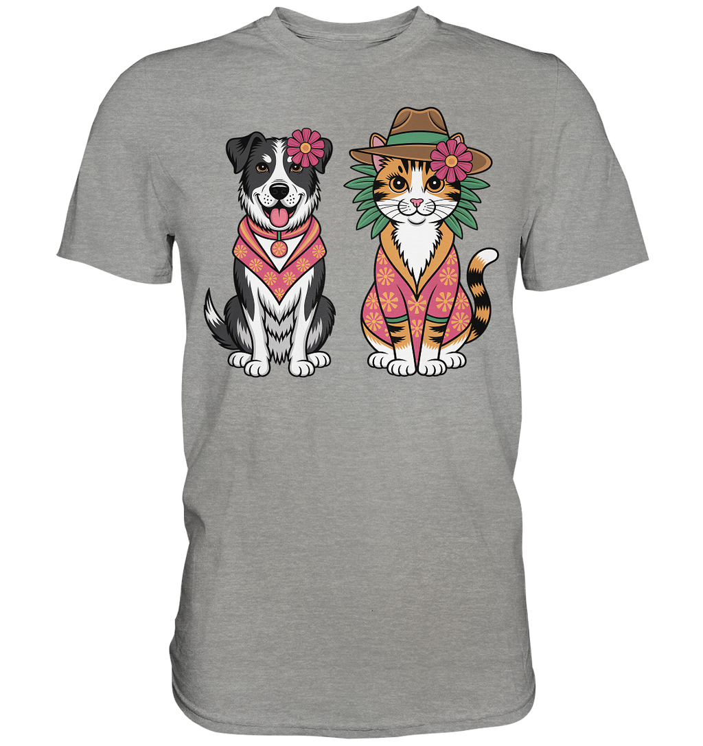 Hund und Katze Illustration Kahlo style - Premium Shirt