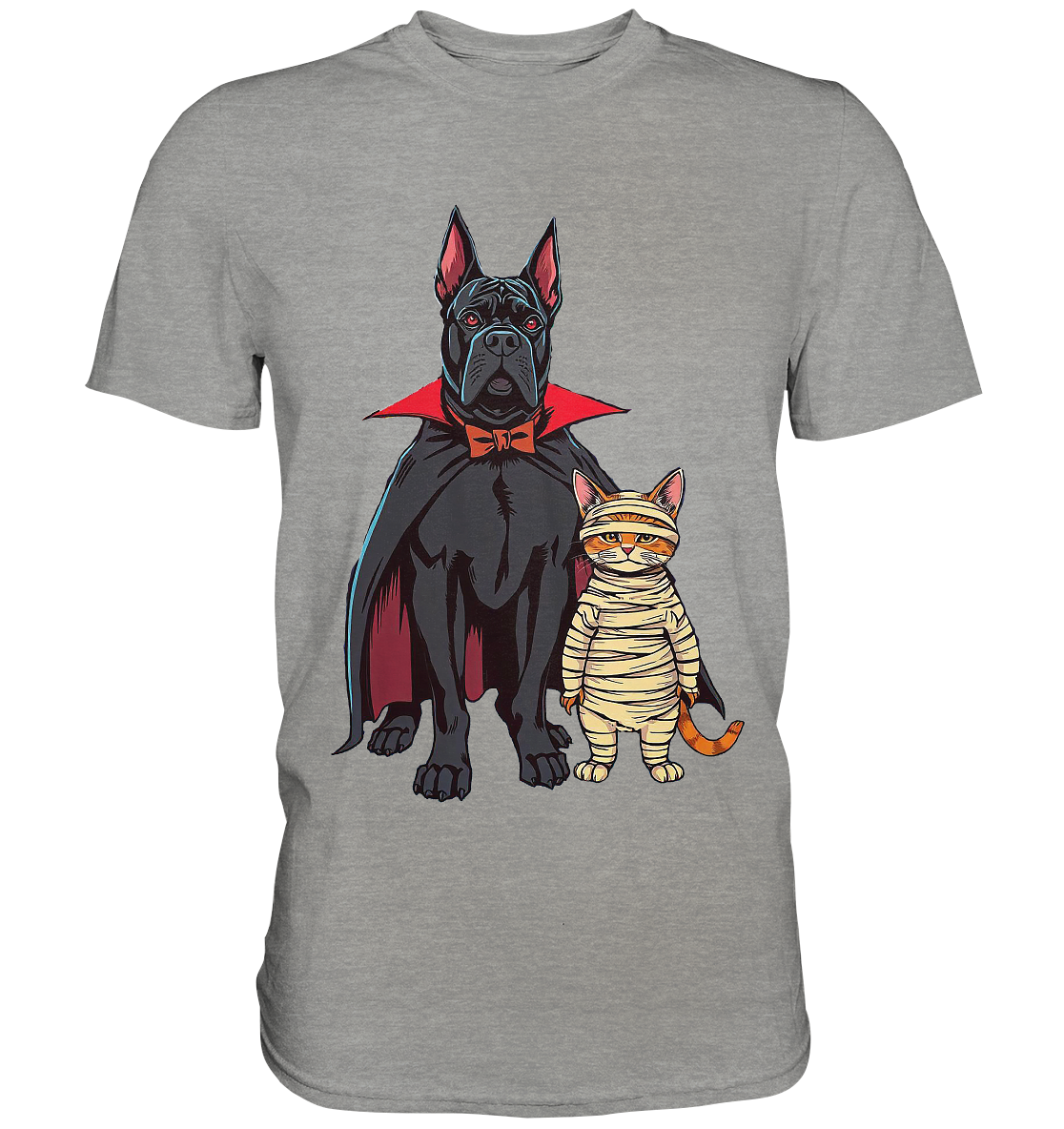 Halloween Cane Corso mit Katze als comic - Premium Shirt