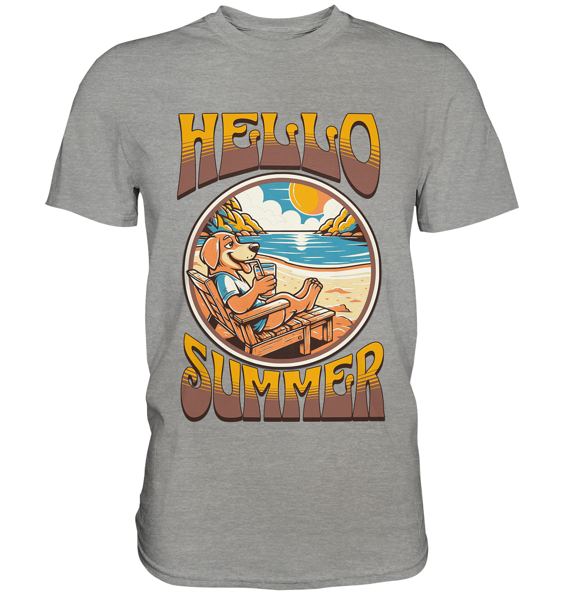 Hello Summer Hund am Strand Retro - Premium Shirt
