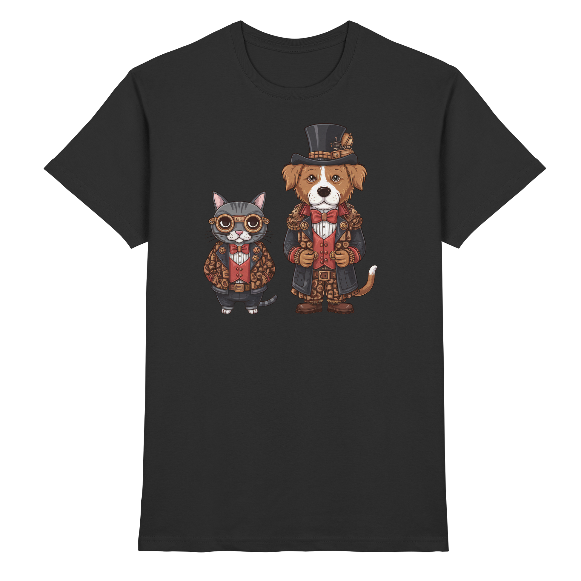 Hund und Katze Steam Punk Stil Illustration - Premium Shirt
