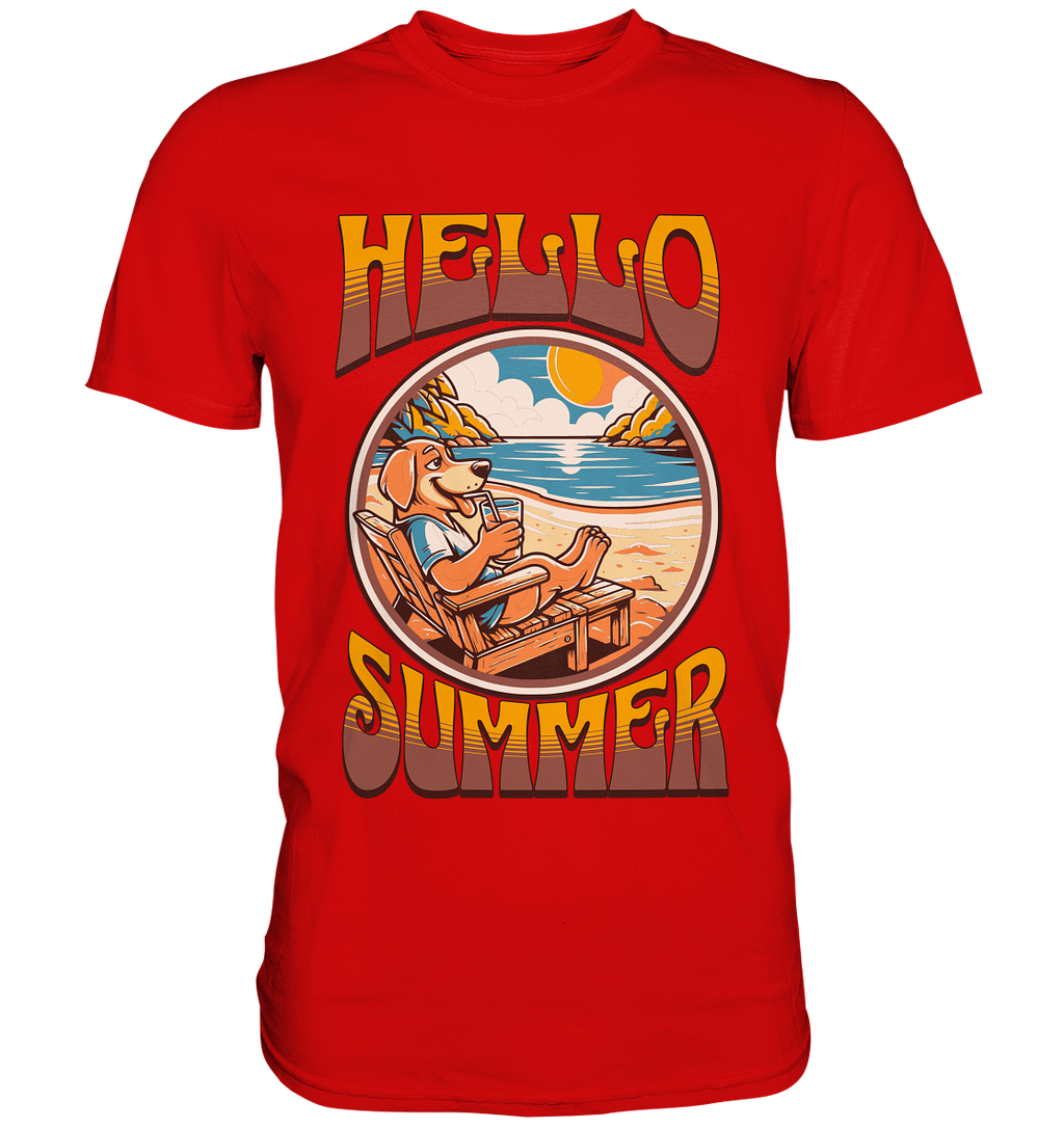 Hello Summer Hund am Strand Retro - Premium Shirt