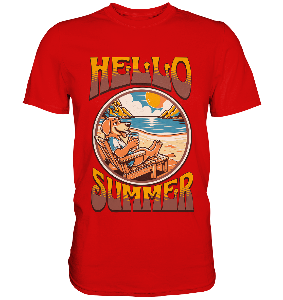 Hello Summer Hund am Strand Retro - Premium Shirt