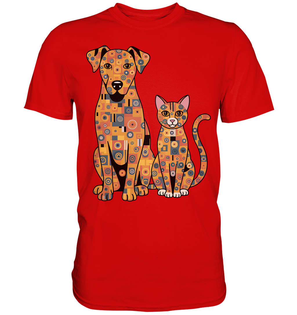 Illustration Hund und Katze in Klimt  Style - Premium Shirt