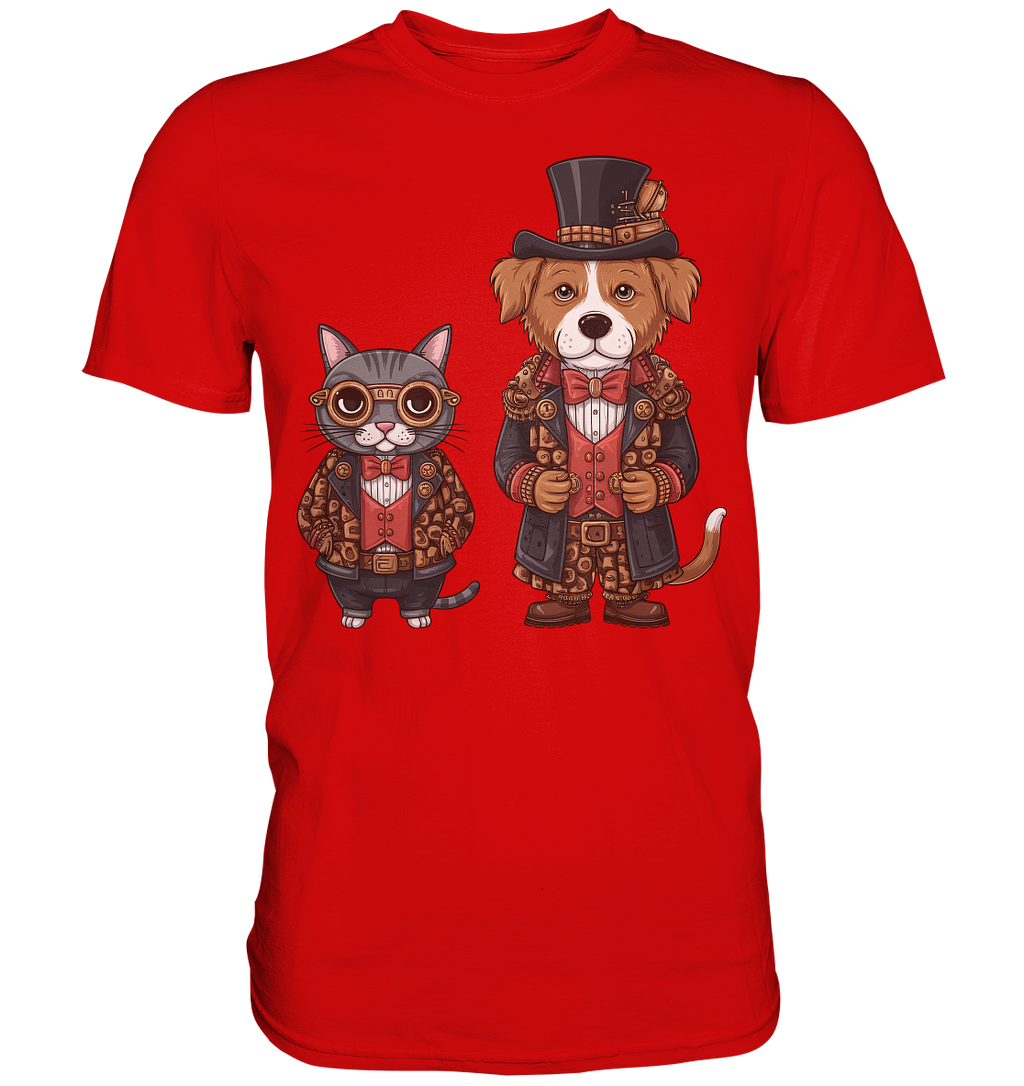 Steam Punk Hund und Katze - Premium Shirt