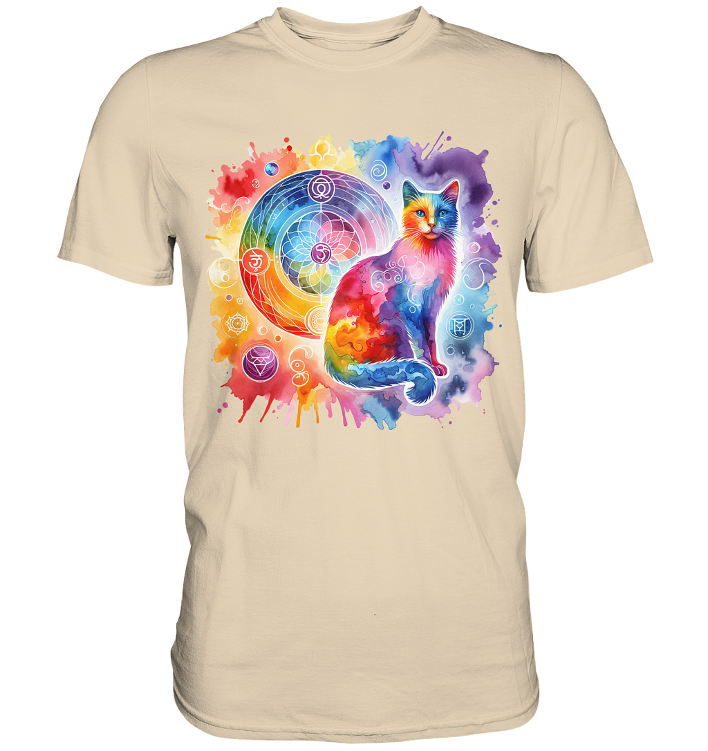 Shakra Design mit Katze - Premium Shirt