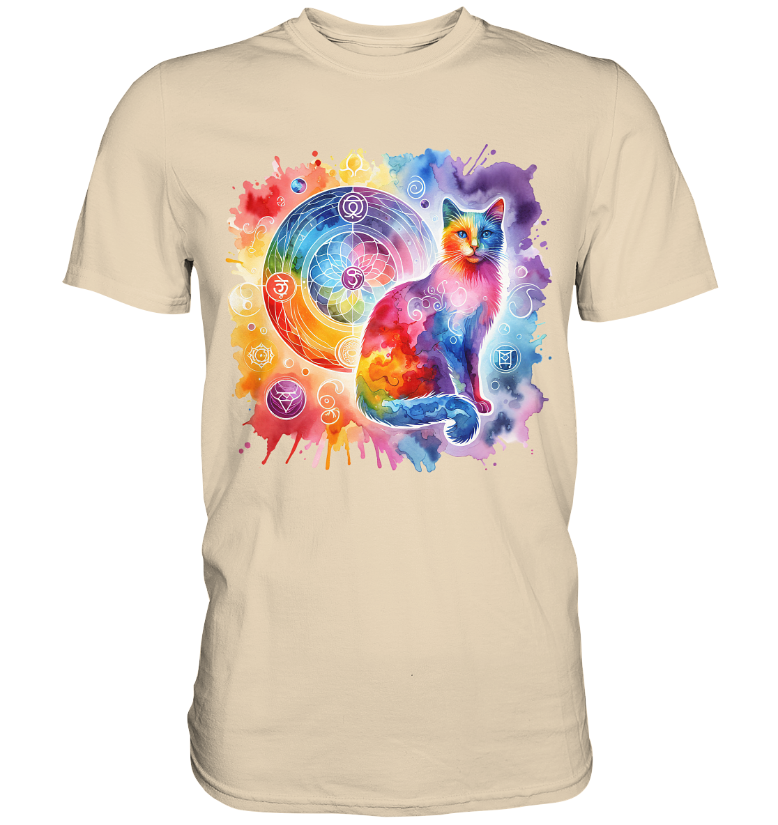 Shakra Design mit Katze - Premium Shirt