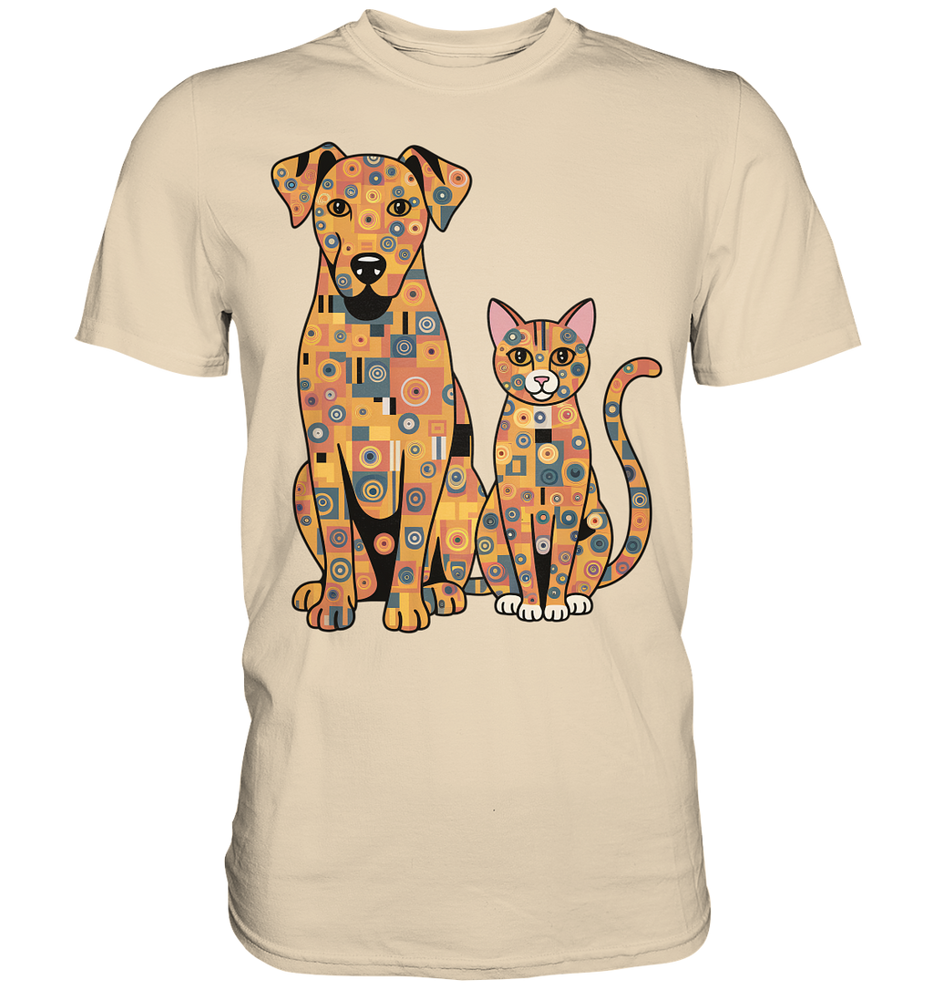 Illustration Hund und Katze in Klimt  Style - Premium Shirt
