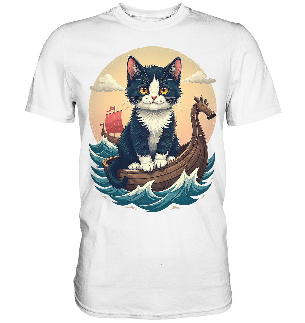 Süsse Katze auf Wikingerschiff Illustration - Premium Shirt