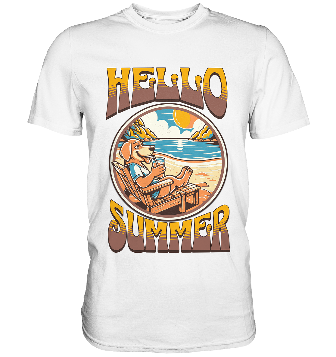 Hello Summer Hund am Strand Retro - Premium Shirt