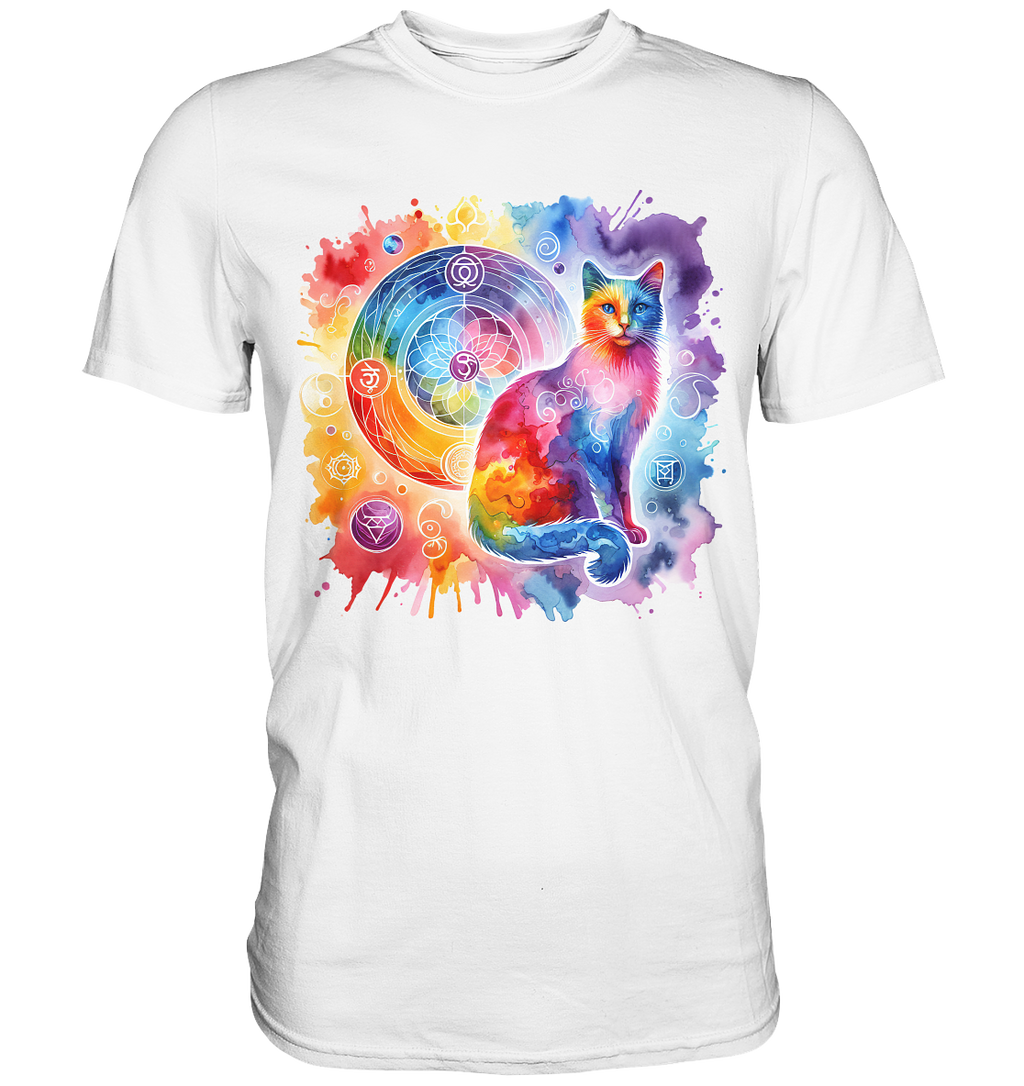Shakra Design mit Katze - Premium Shirt