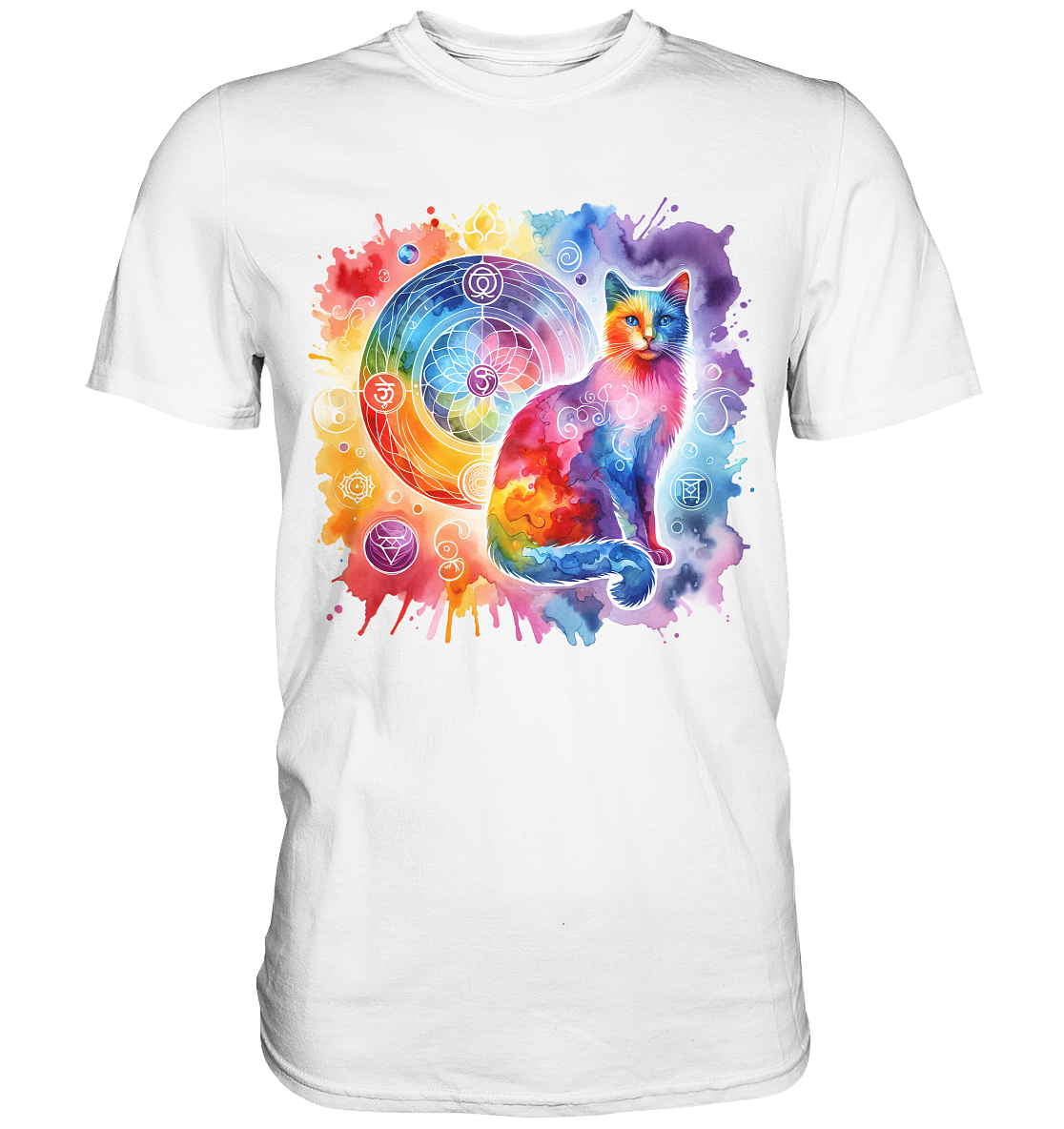Shakra Design mit Katze - Premium Shirt