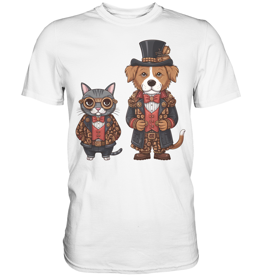 Steam Punk Hund und Katze - Premium Shirt
