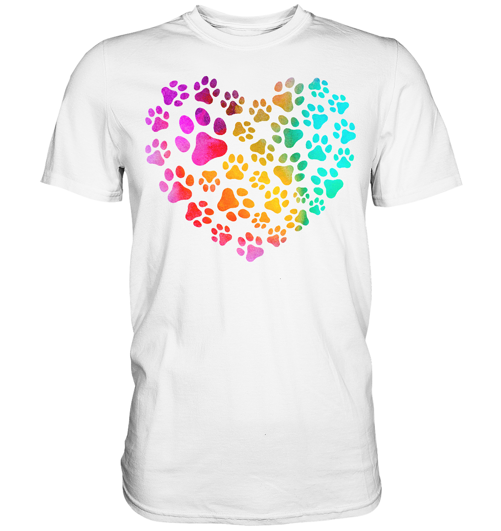 Bunte Pfoten in Herzform, beidseitig gedruckt - Premium Shirt