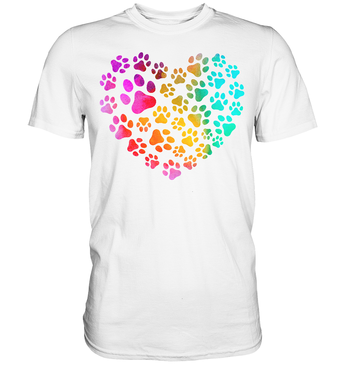 Bunte Pfoten in Herzform, beidseitig gedruckt - Premium Shirt