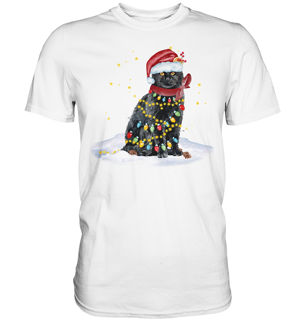 Lustige Weihnachts Katze Zeichnung - Premium Shirt