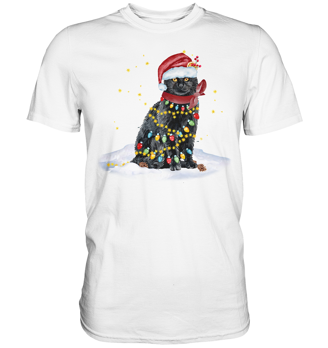 Lustige Weihnachts Katze Zeichnung - Premium Shirt