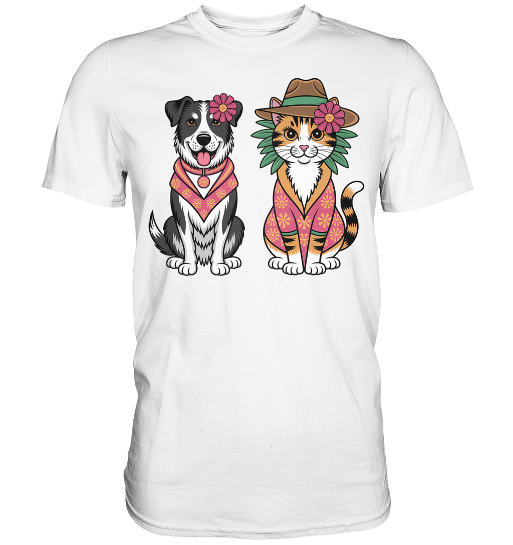 Hund und Katze Illustration Kahlo style - Premium Shirt