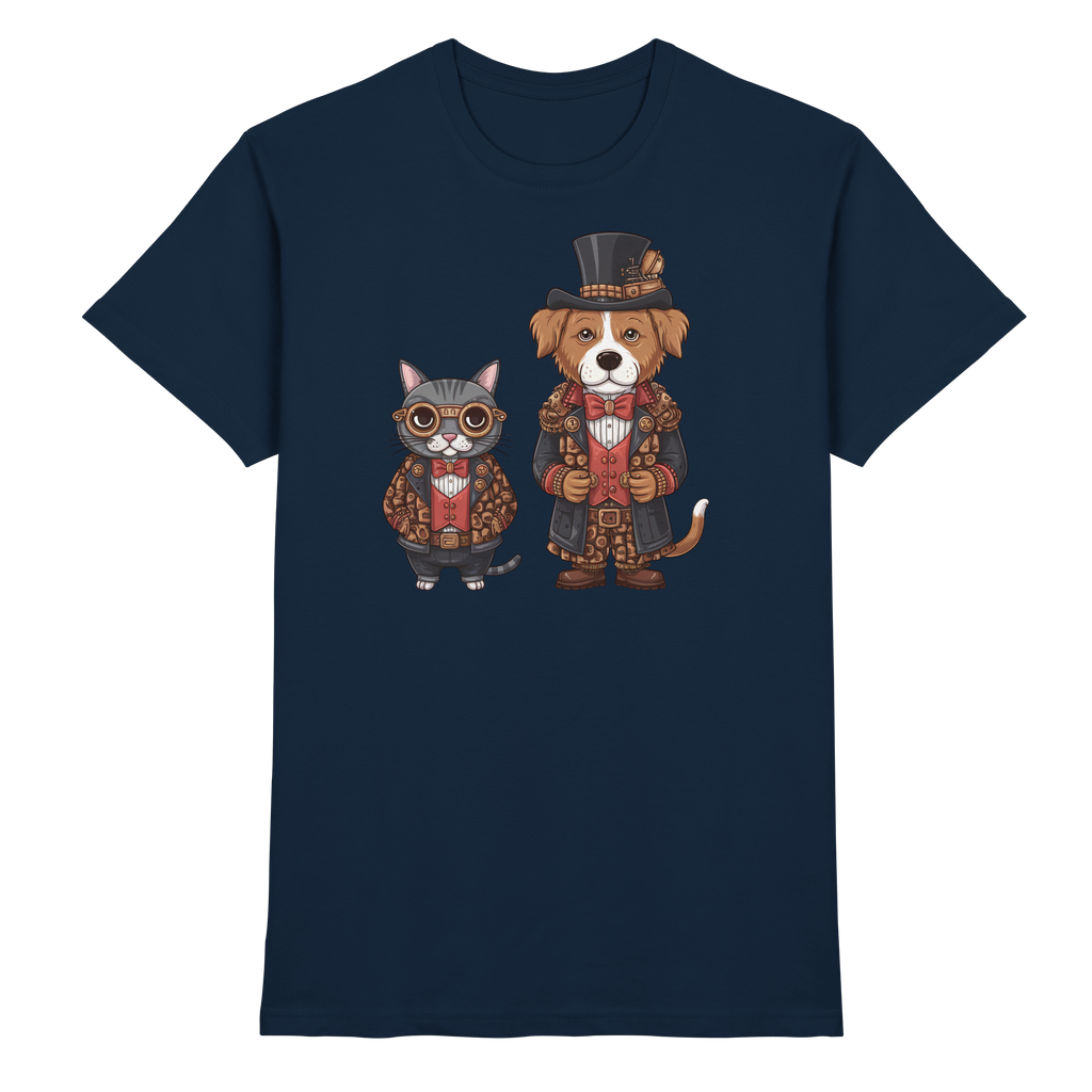 Hund und Katze Steam Punk Stil Illustration - Premium Shirt