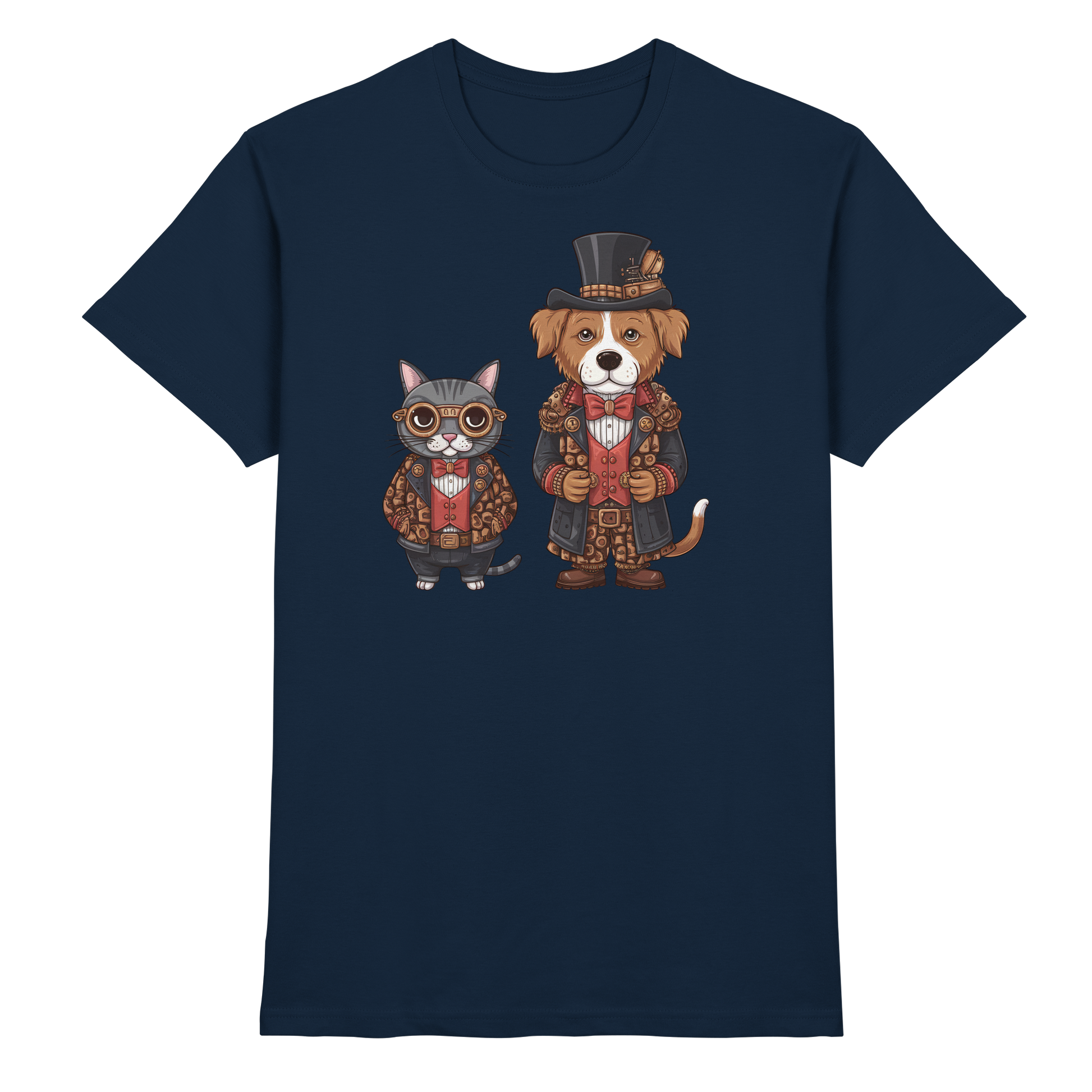 Hund und Katze Steam Punk Stil Illustration - Premium Shirt