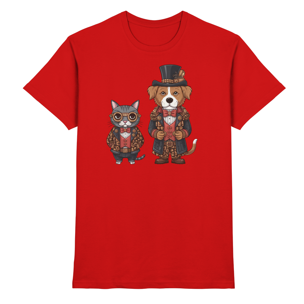 Hund und Katze Steam Punk Stil Illustration - Premium Shirt