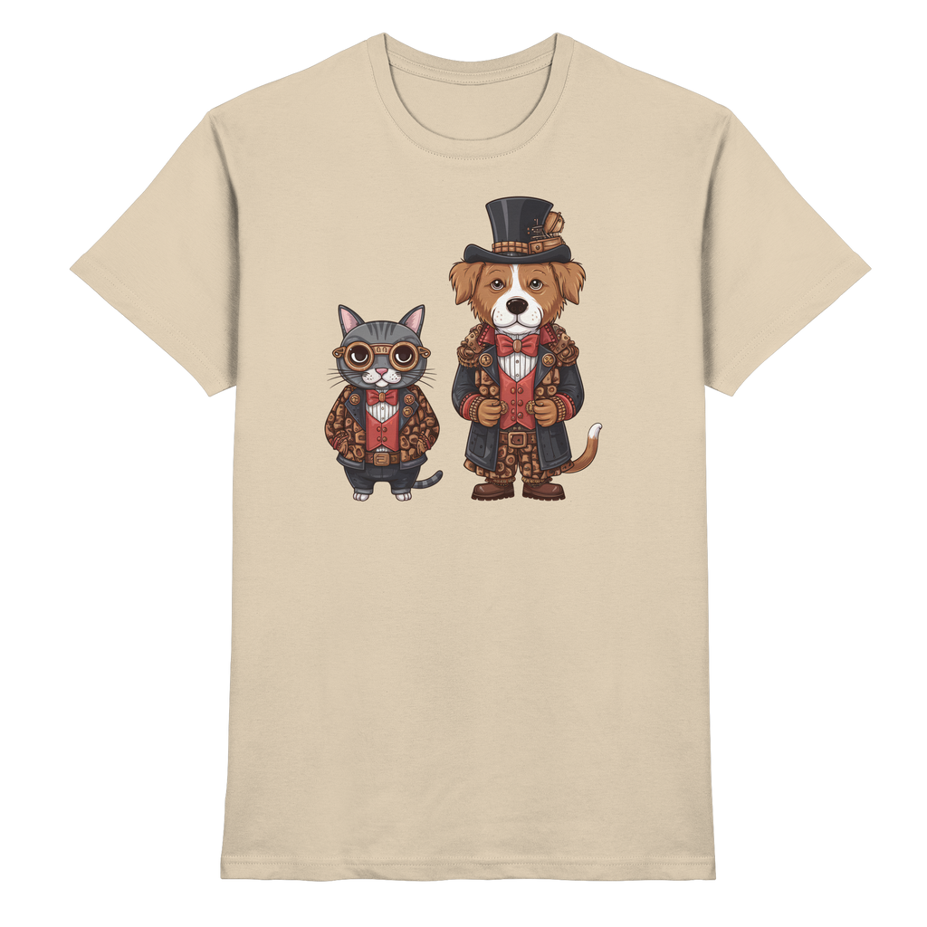 Hund und Katze Steam Punk Stil Illustration - Premium Shirt