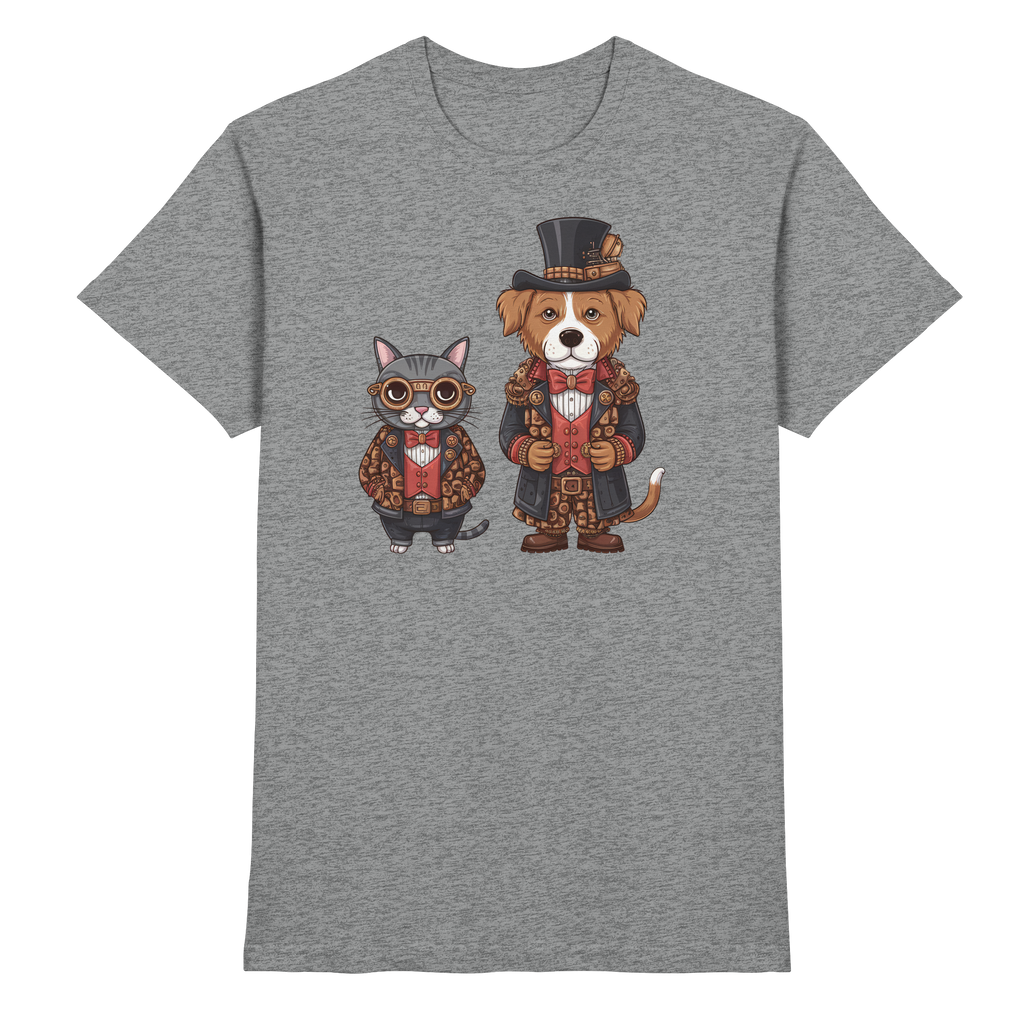 Hund und Katze Steam Punk Stil Illustration - Premium Shirt