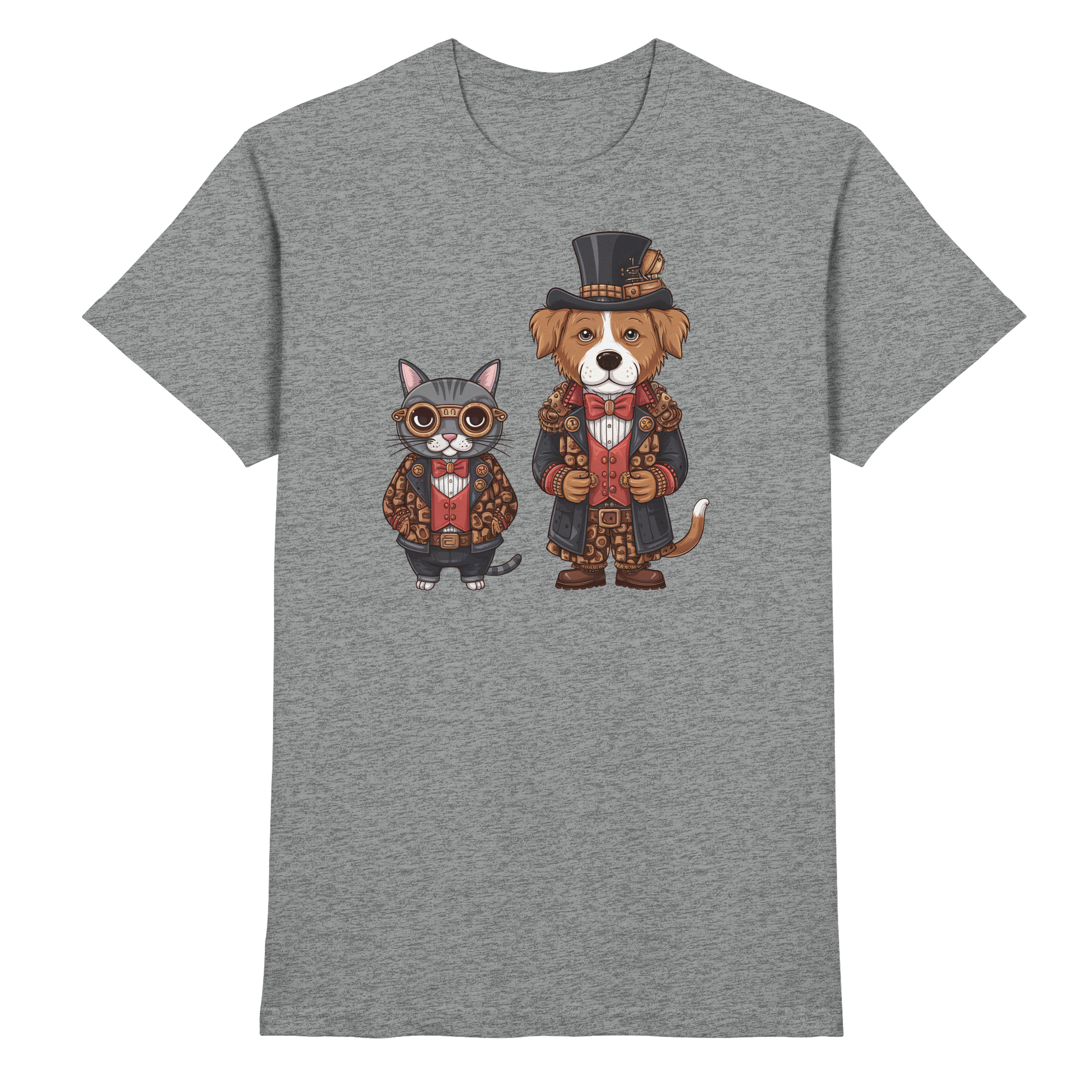 Hund und Katze Steam Punk Stil Illustration - Premium Shirt