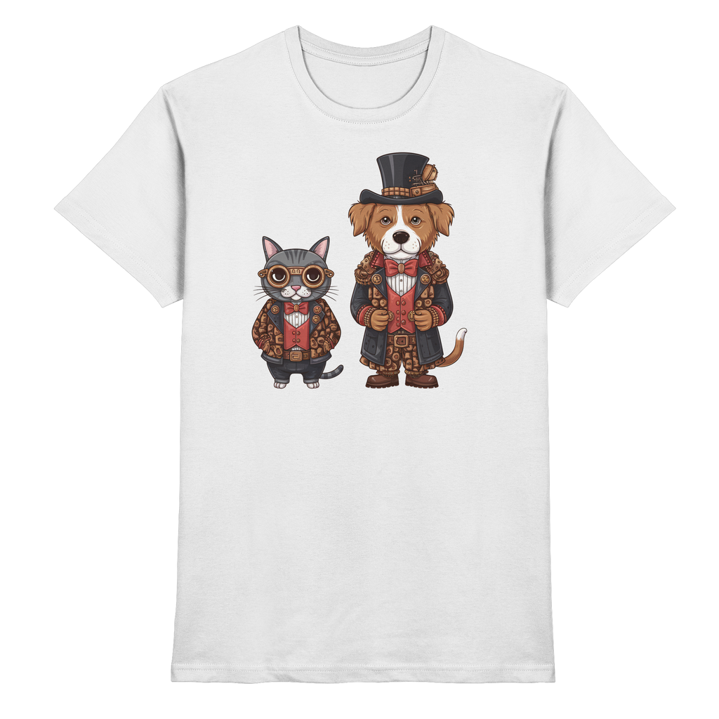 Hund und Katze Steam Punk Stil Illustration - Premium Shirt