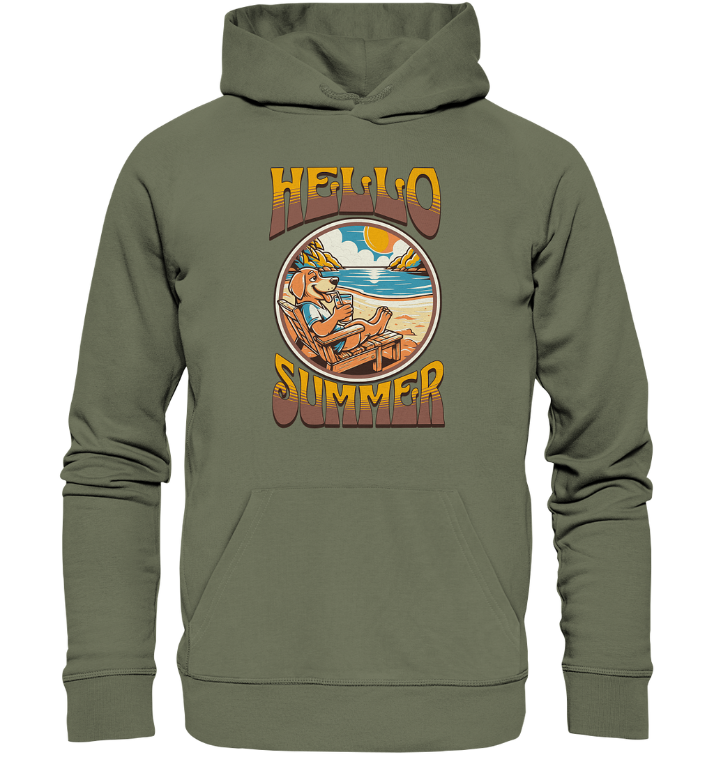 Hello Summer Hund am Strand Retro - Premium Unisex Hoodie